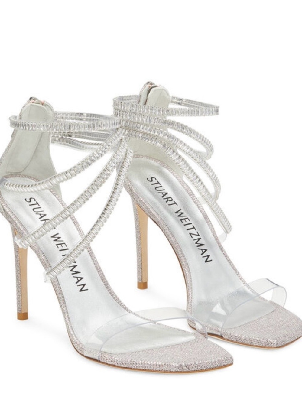 Stuart Weitzman SUPERGLAM Rosewater clear Strap Stiletto NWT🪩